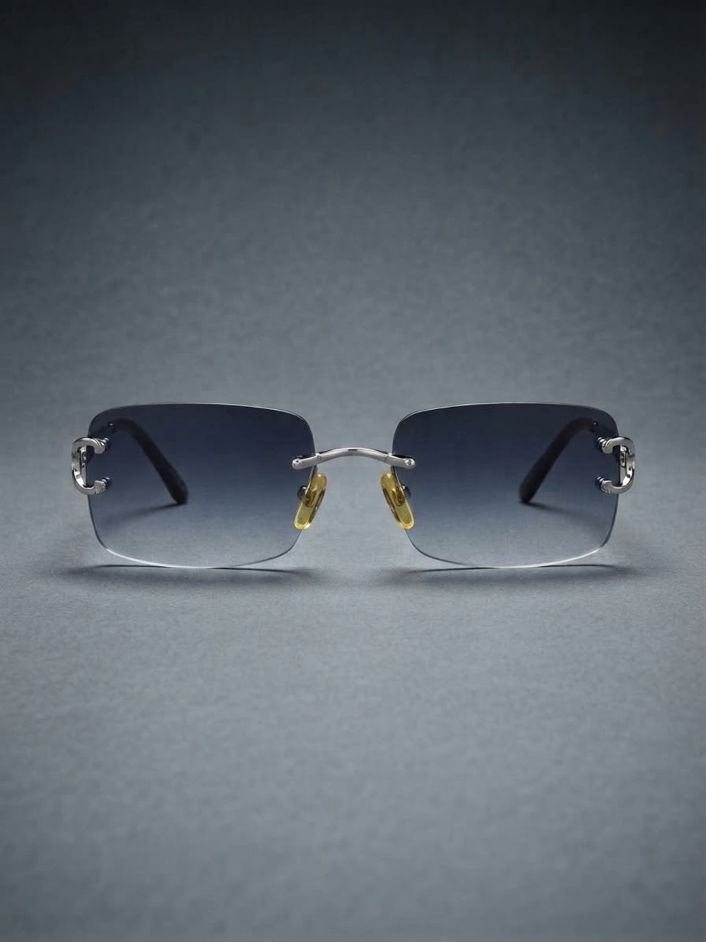 Cartier C Decor Rimless Sunglasses with Navy Gradient Lenses